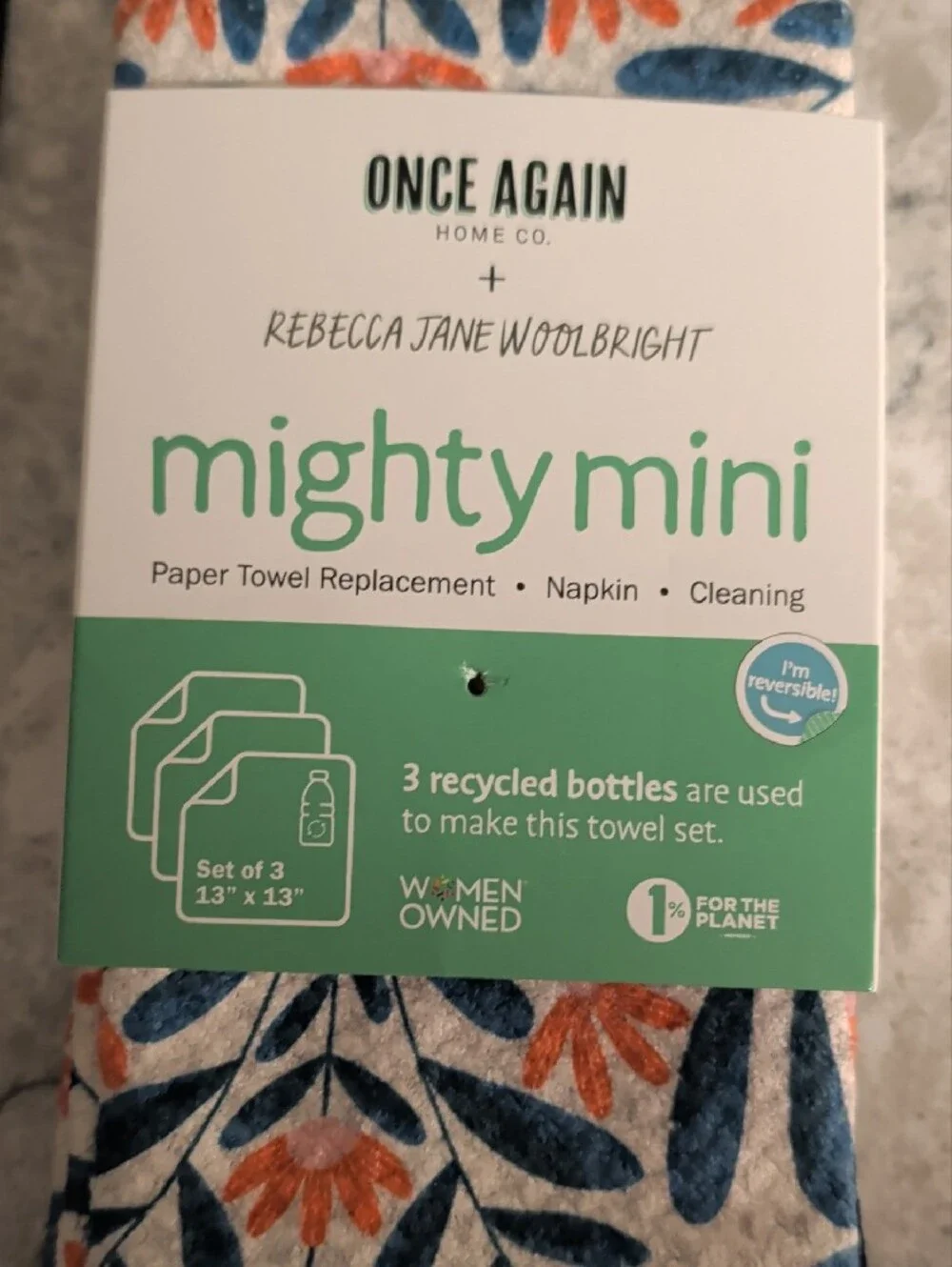 Once Again Mighty Mini Reusable Towel Set - Navy & Coral Floral